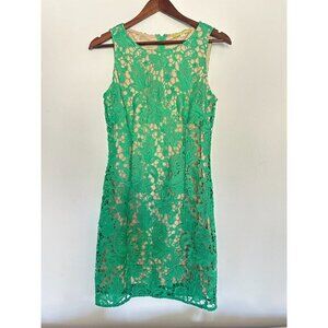 Gianni Bini Green Lace Crochet Cocktail Sleeveless Midi Dress sz 4